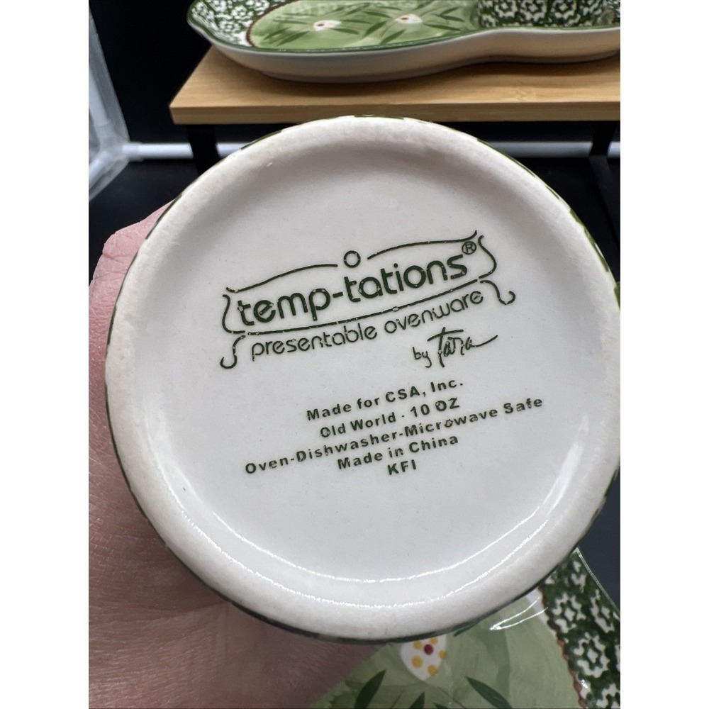 2 Sets of Temptations By Tara Old World Green Mug & Sandwich Snack Tray Plates - Picture 3 of 8